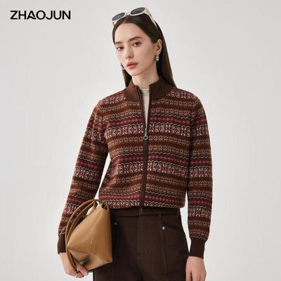 Zhaojun 2025 Autumn Winter Fair Isle Jacquard Wool Cardigan