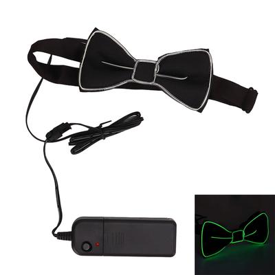 LED Bow Tie Polyester Plastic Copper Wire Adjustable Glowing Necktie for Party Dance Festival Club Green