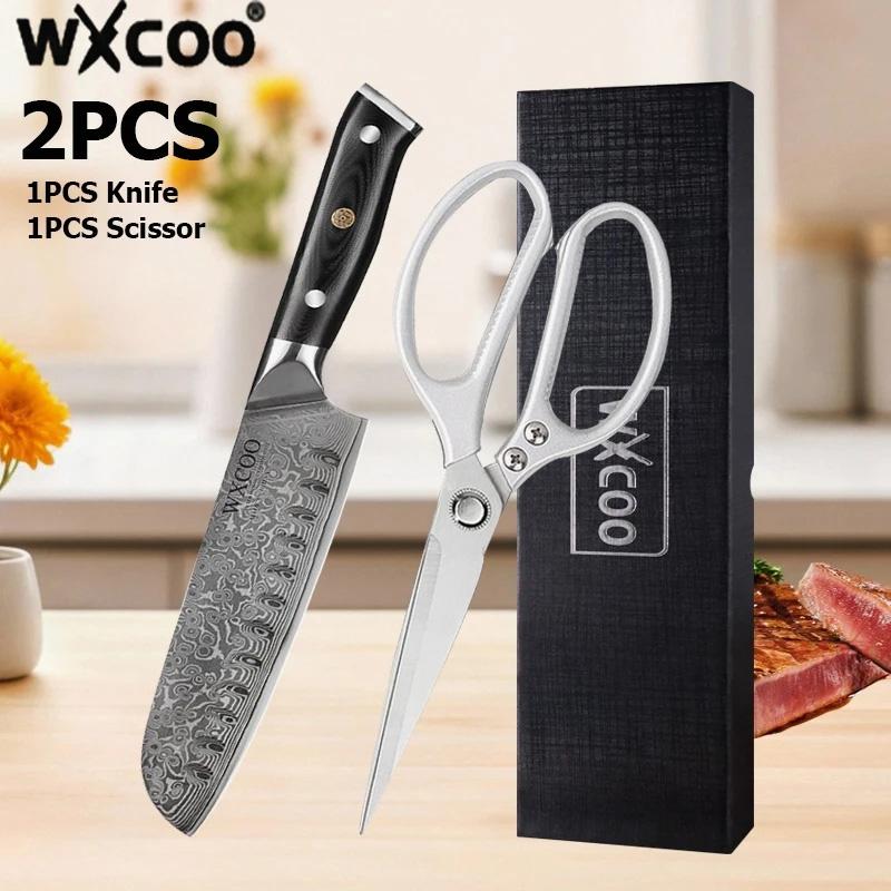 WXCOO Damascus Steel Kitchen Knife VG10 67 Layers Japanese Santoku Knife Powerful Chicken Bone Scissor Meat Cleaver Household