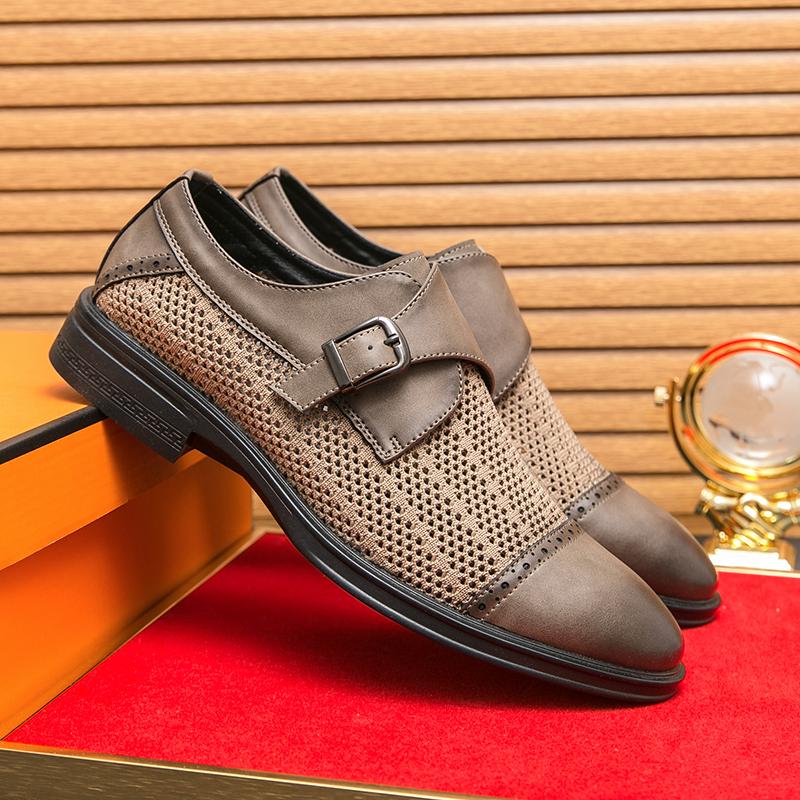 Fashion Men Retro Loafers Men Casual Breathable Comfortable Fashionable Buckle Leather Shoes European Office Business Shoes Sizes 38-46