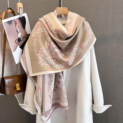 65*185cm Zesílený teplý šátek pro ženy Luxusní květinový dlouhý třásňový pashmina šál Faux kašmír Podklad Podzimní zimní přikrývka