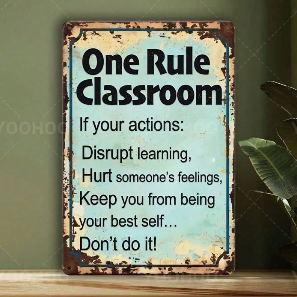 

Vintage Classroom Metal Sign One Rule Motivational Wall Art Rustic Blue Green Distressed Edges 8x12 Inch Home School Decor 20x30cm разноцветный