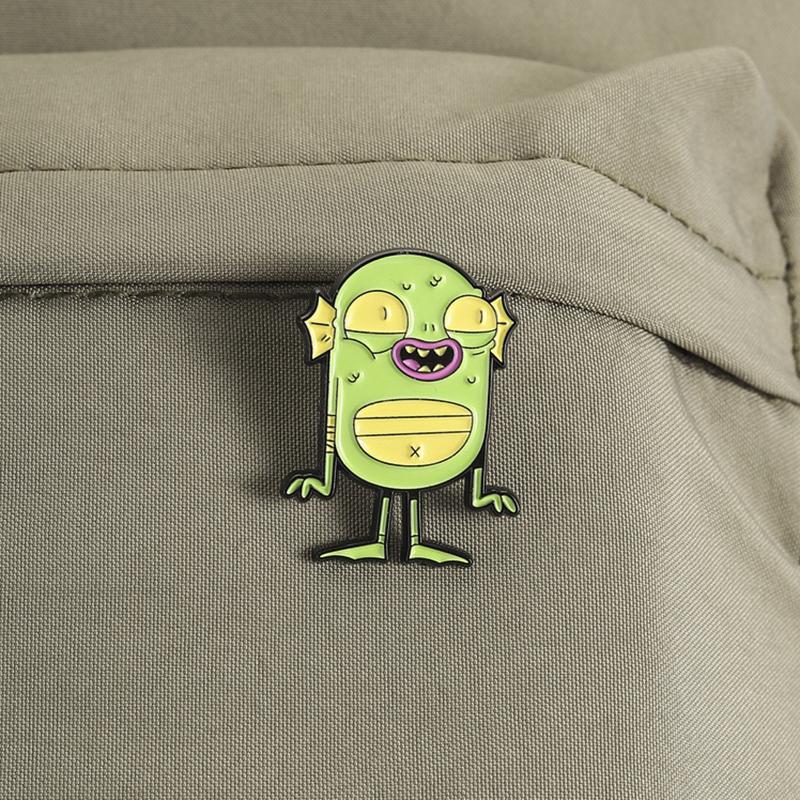Cartoon Green Monster Enamel Pins Set Funny Creature Brooches Quirky Weird Lapel Badges Jewelry Accessories Gifts For Friends