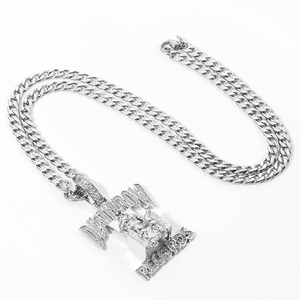

Hip Hop DEATHROW RECORDS Prisoner Necklace Rhinestones Pendant Accessories For Man Woman Lced Out Jewelry