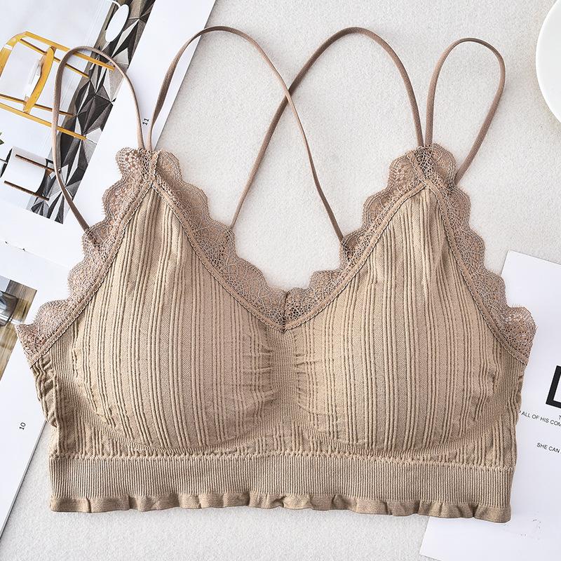 Spitzen-Tube-Top mit V-Ausschnitt und überkreuztem Rücken und Sichtschutz für Damen