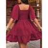 Women's Floral Embroidered Dress Elegant Flared Sleeves Low-cut Knee-length Dress