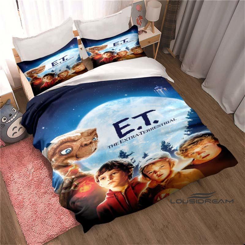 "E.T. Ensemble de literie 3 pièces « E.T. l'Extra-Terrestre » avec imprimé dessin animé — Housse de couette et taies d'oreiller | Convient aux adolescents et aux enfants
