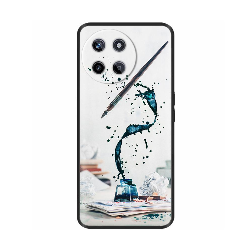Für Realme 11 4G Hülle Silikon Weich Marmor Blume Schwarzer Stoßfänger Fundas Coque Für OPPO Realme 11 4G 6.43" realme11 Bemalte Abdeckungen