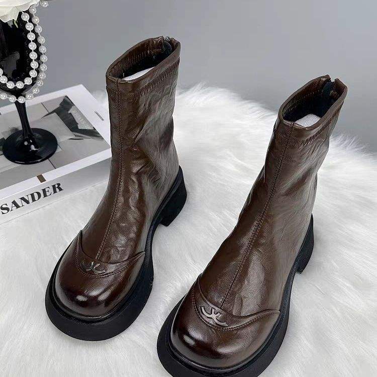 

Платформа челси французские ботильоны женские 2025 осень и зима новые универсальные ботинки мартин бархатные труба короткие ботинки 40