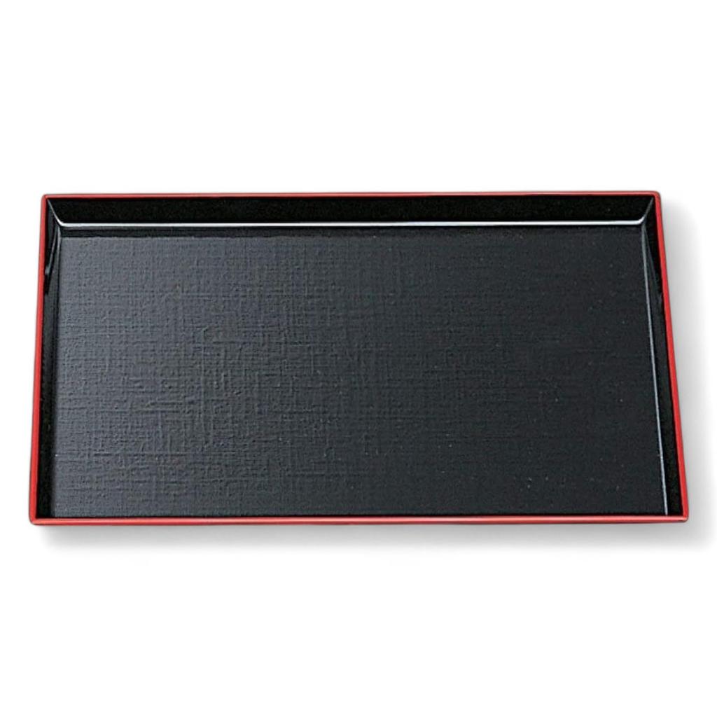 42cm Rectangular Tray in Black or Lacquerware Made in Japan J-kitchens Cloth-Weave (Tray) Red, Non-Slip, (ABS Resin),