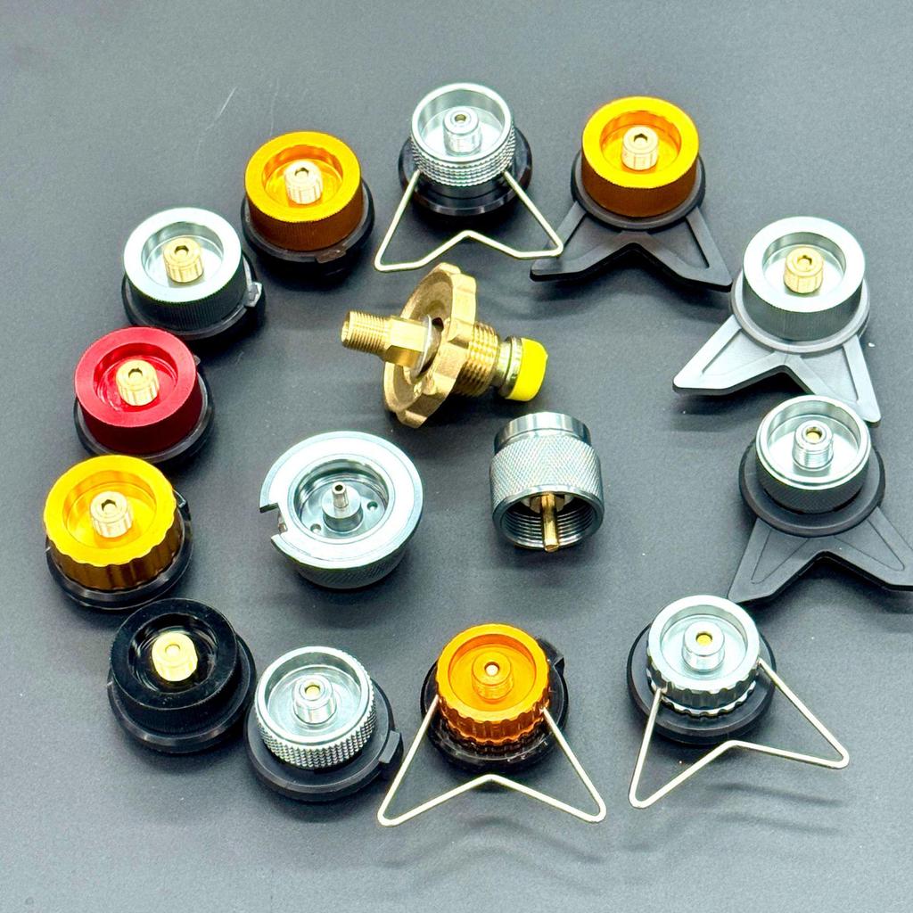 Portable Self-Locking Gas Tank Adapter with Anti-Roll Bracket for Camping Stoves