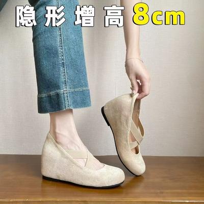 8Cm Small Man Inner Height Increase Mary Jane Shoes Women's Shoes 2025 Autumn Retro French Cross-strap Ballet Shoes