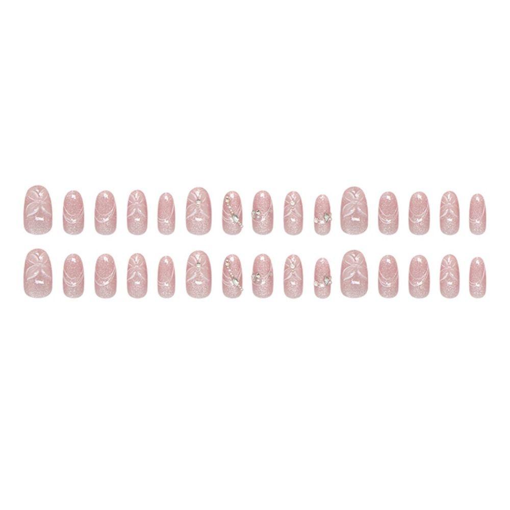 Manicure Long Almond False Nails French Aurora Press on Nails Gilding Flower Tomato Detachable Nail Tips Women