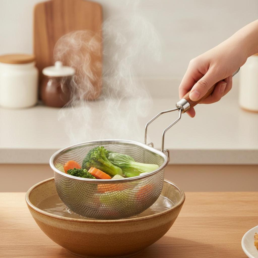 Noodle Strainer Perforated Food Drainer with Hook Rust-Resistant for Pot