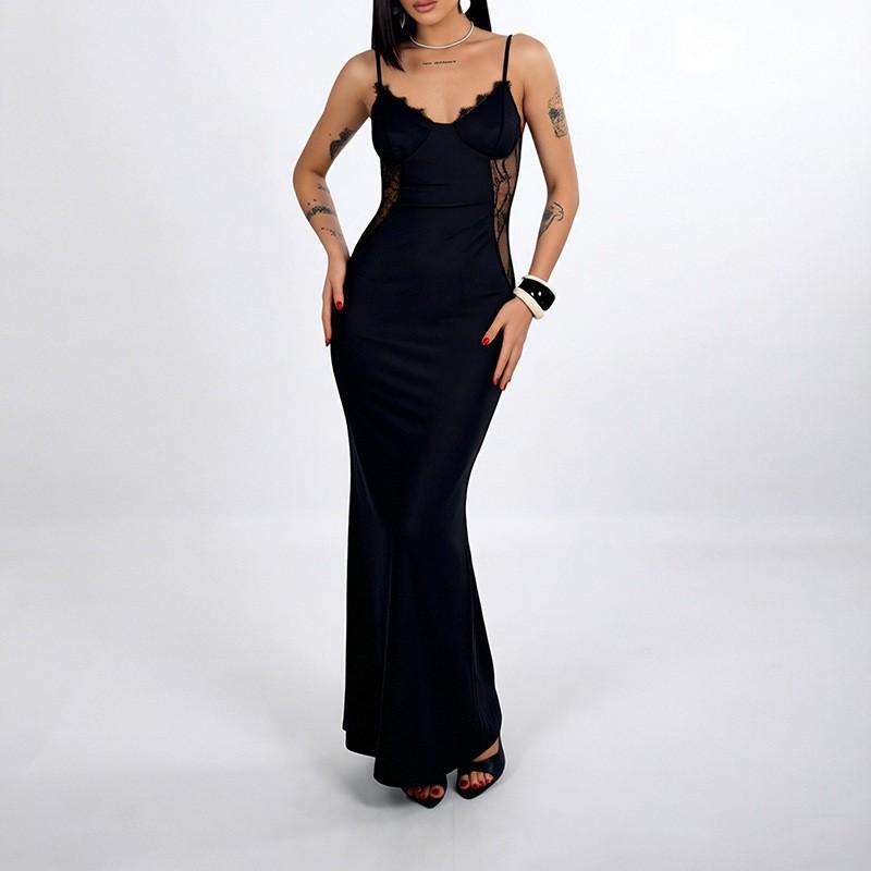 2026 Women's Clothing Fashionable Sexy Solid Color Lace Slim Dress