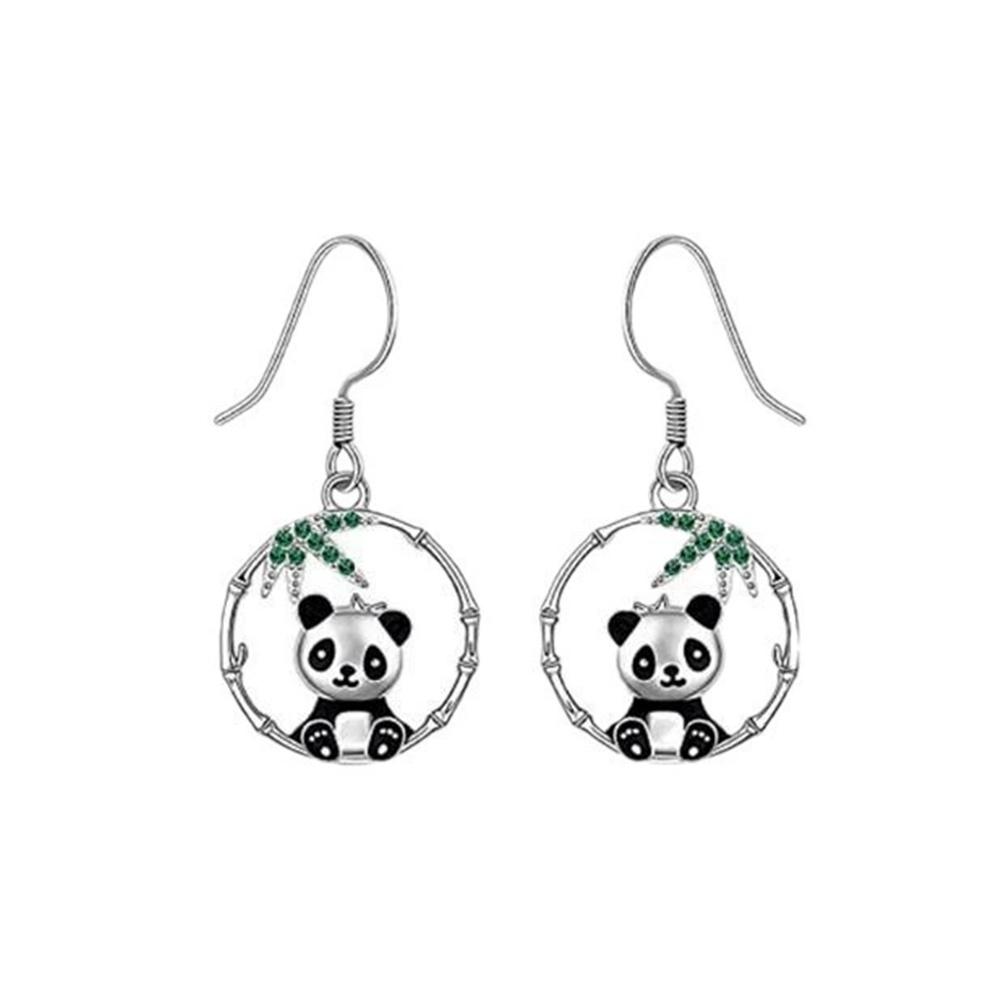 Charm Female Panda Animal Drop Earrings Cute Trendy Bridal Silver Color Dangle Wedding  For Women