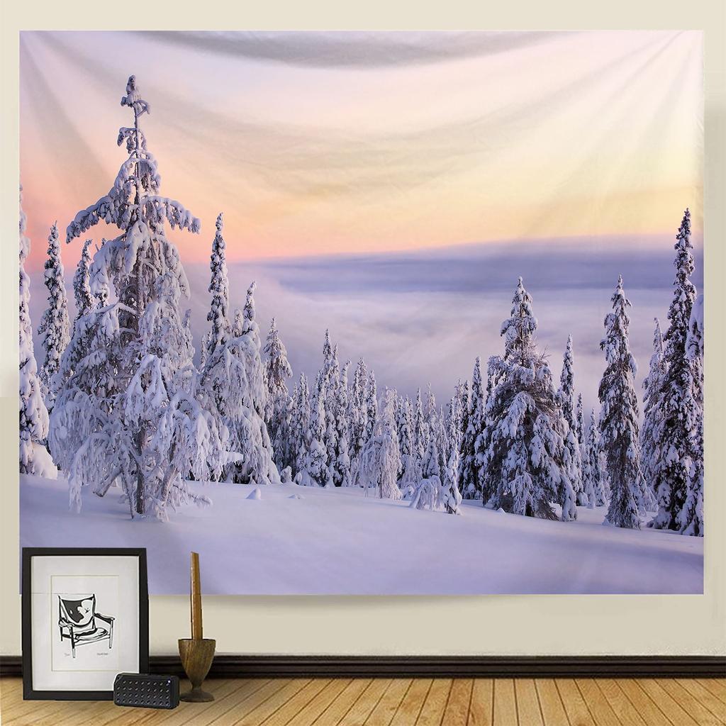 Goblen Noel Kar Sahnesi Serisi Arka Plan Asılı Kumaş Ev Oturma Odası Yatak Odası Başucu Duvar Gobleni