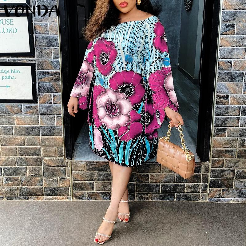 

VONDA Весеннее женское свободное платье миди с принтом