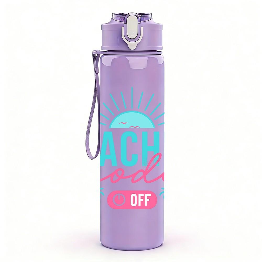 1PC Teacher Mode On Sun Design 750ml Color Plastic Sports Water Bottle Leakproof Flip Straw Lid Suitable for Sports Office Home Use