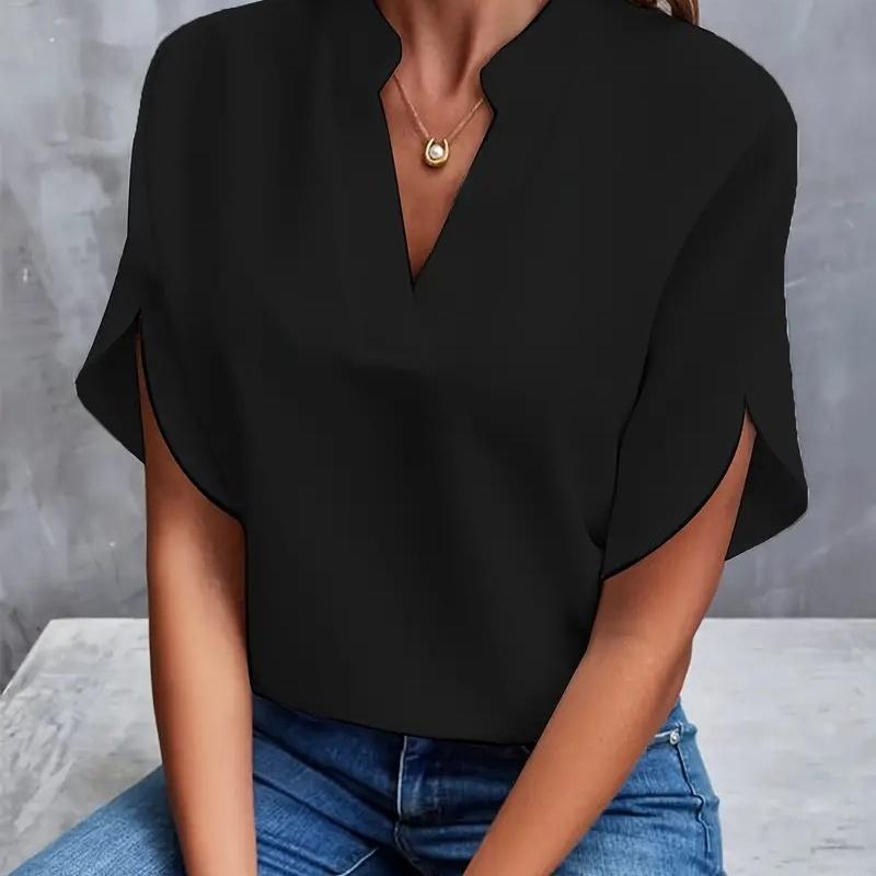 Women's V Neck Short Sleeve Loose Blouse Casual Summer Top