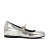 New Summer Round Toe Light Mouth Silver Small Leather Shoes Flat Sole Heightened Soft Sole Mary Jane Single Shoes for Women