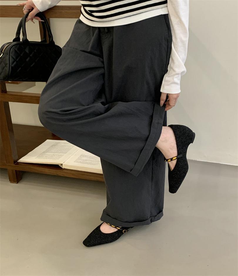 French new suede low heel Mary Jane light mouth small gold bar with skirt retro spring and autumn casual commuting versatile women's single