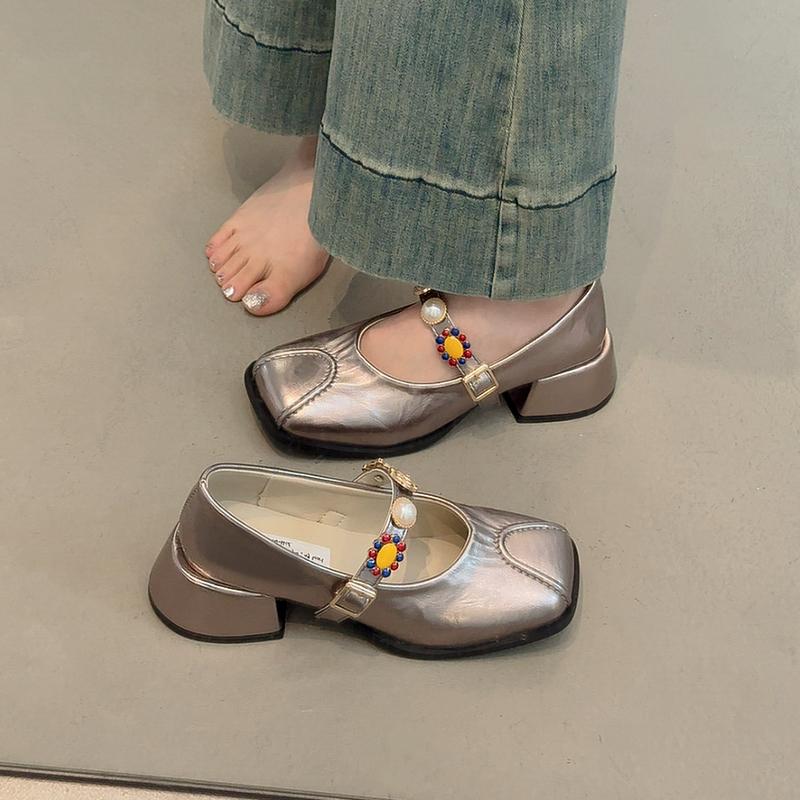 Fashion Soft Summer Shoes Ladies Women's Heels Female Footwear Square Toe 2025 New On Heels Dress Comfortable Mary Janes Spring Shoes On