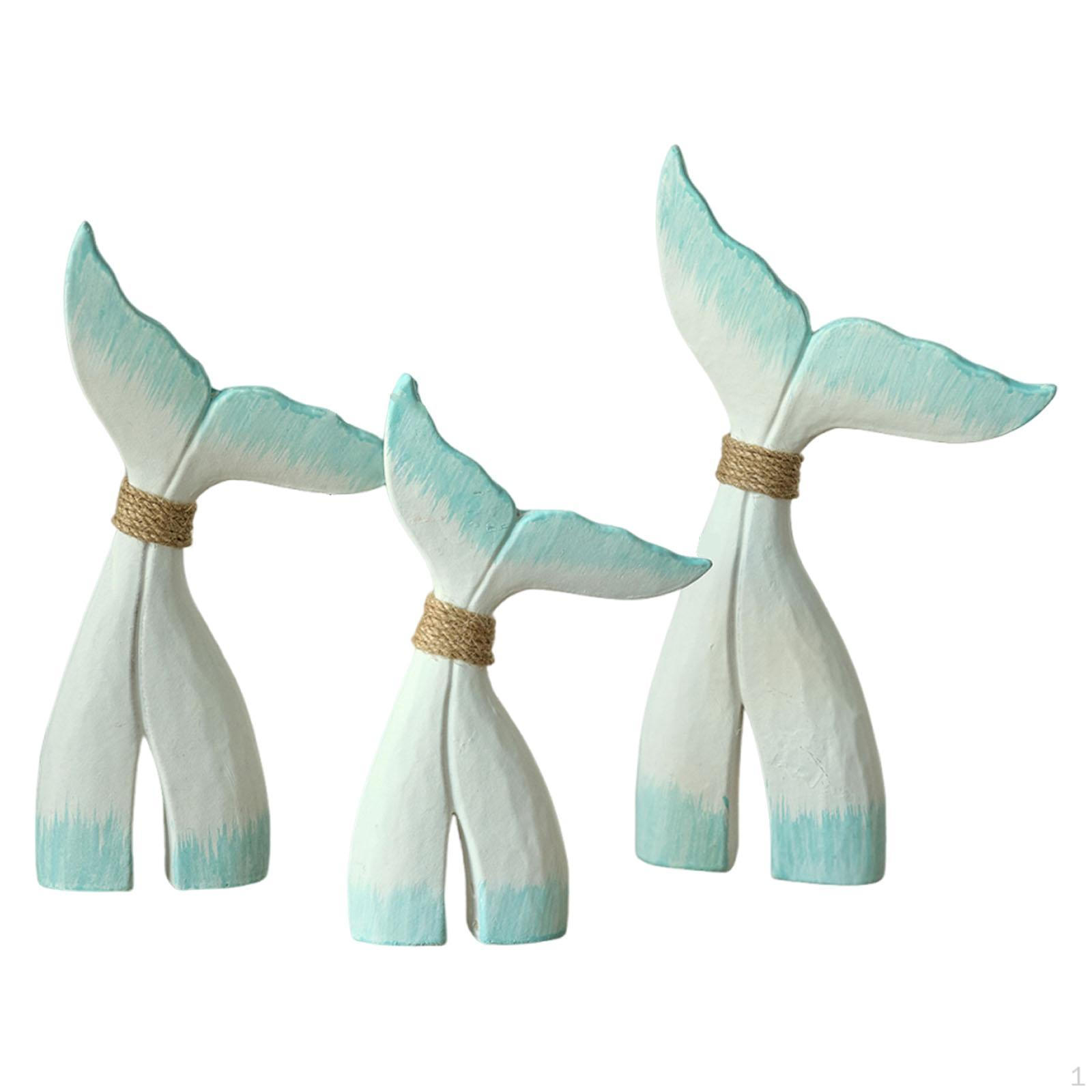 

Fin Statue Wooden Figure Artwork Table Decoration Animal Sculpture for Cabinet, Living Room, Bedroom Blue White