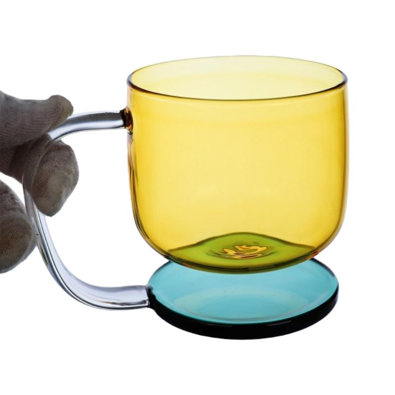Clear Glass Cup with Base and Handle Floating Design Heat Resistant Ergonomic Coffee Mug Drinking Cup Household Use