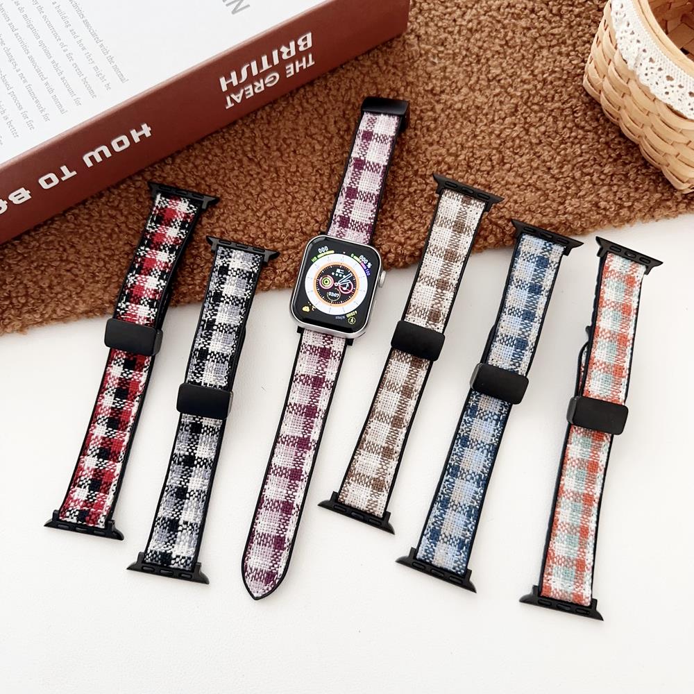 

Женский кожаный ремешок для часов в клетку для Apple Watch 38 мм, 40 мм, 41 мм, Iwatch 42 мм, 44 мм, 45 мм, 49 мм