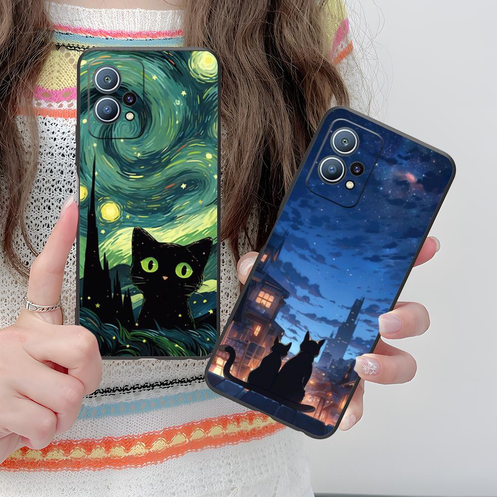 Luna Mond Katze Handyhülle für Huawei P60 P50 P40 P30 P20 P10 P9 P8 Pro Lite Plus Bunte Druckabdeckung Cover Smartphone