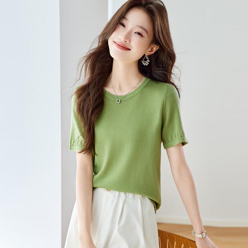 Luxi Women s Silk Blend Textured Knit T-Shirt L