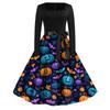 Women's Casual Fashion Halloween Printed Square Neck Vintage Dress