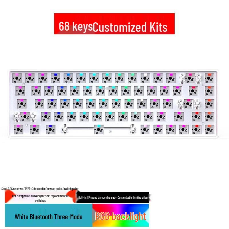 Cracked 68-Key DIY Tri-Mode Mechanical Keyboard Kit