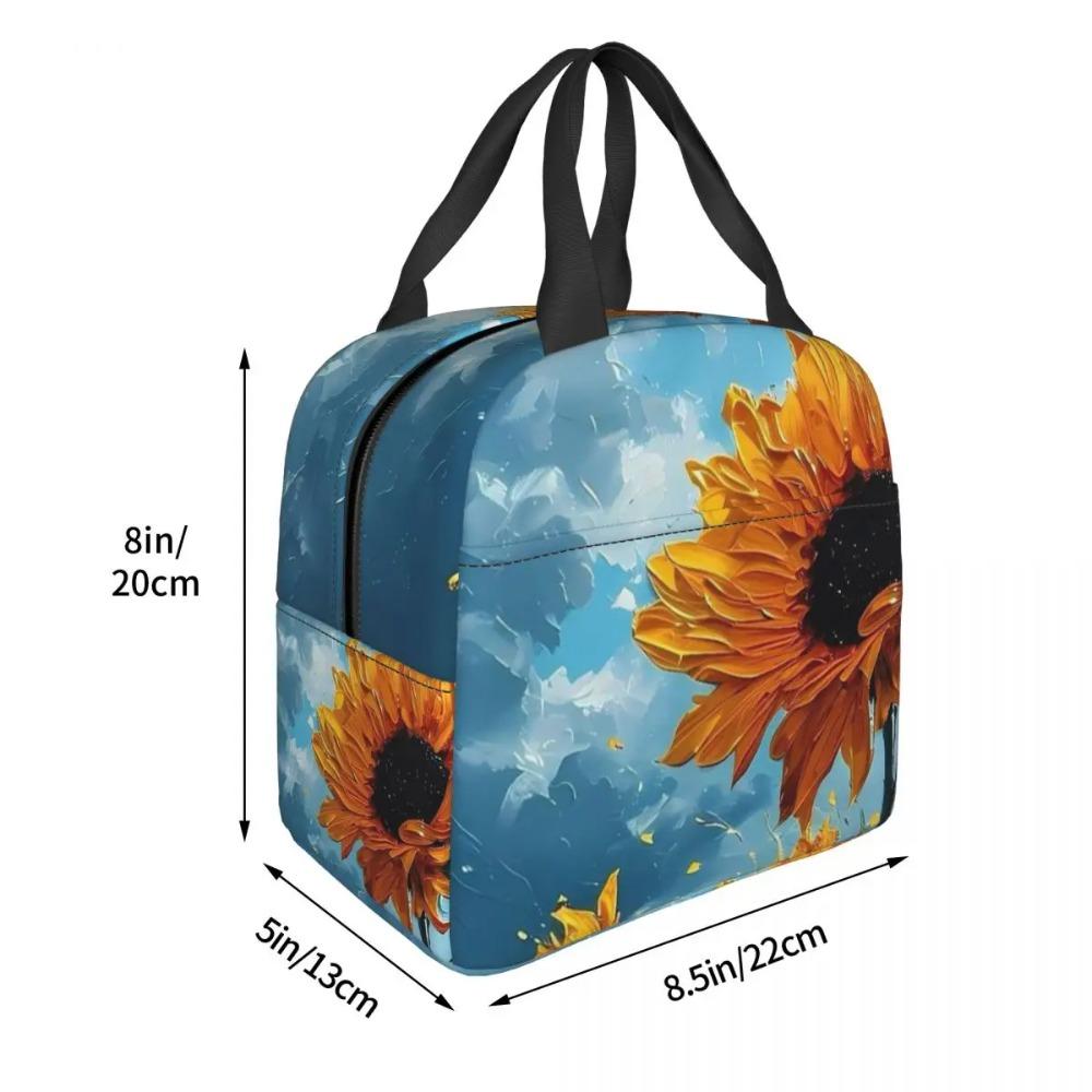 Vibrant Sunflower Vintage Oil Painting Insulated Lunch Bag for Women Children Portable Food Boxes Thermal Lunch Box Tote