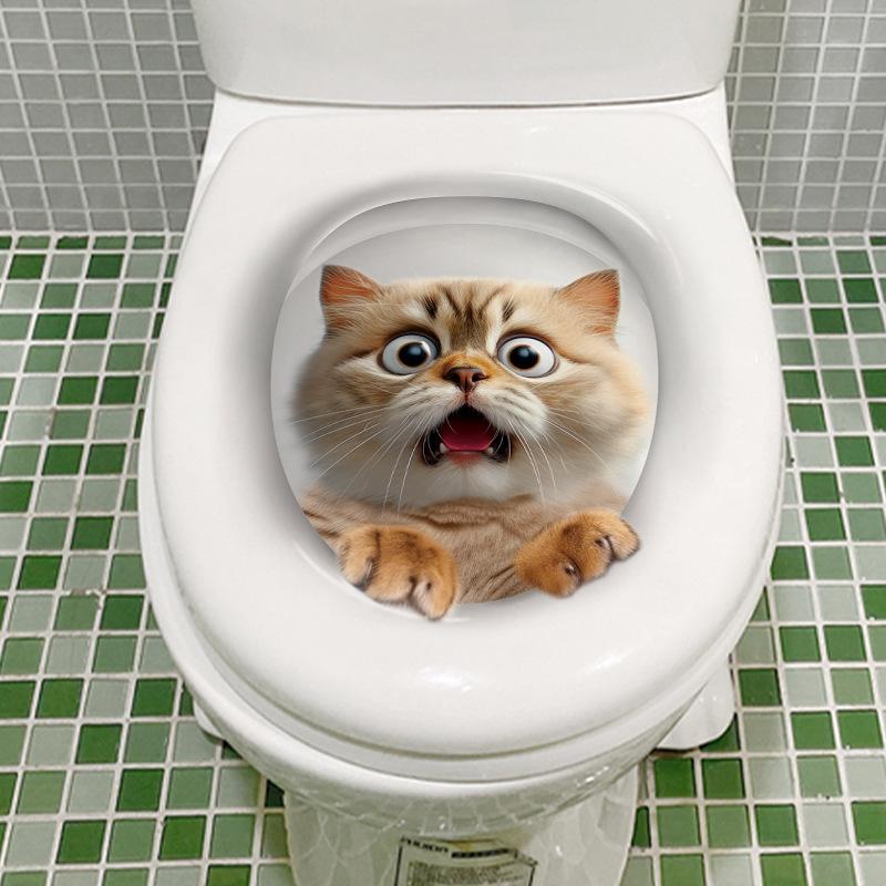 3D Katzen Wandaufkleber Lochblick Toilettenaufkleber Badezimmer Wohnzimmer Heimdekor Tier Vinyl Aufkleber Kunst Niedlicher Aufkleber Wandposter
