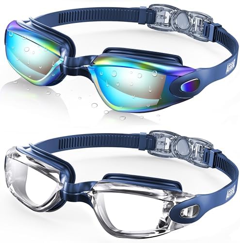 Aegend Swim Goggles 2-Pack No Leaking Anti-Fog UV Protection Mirrored Adult Men Women Wide View Outdoor
