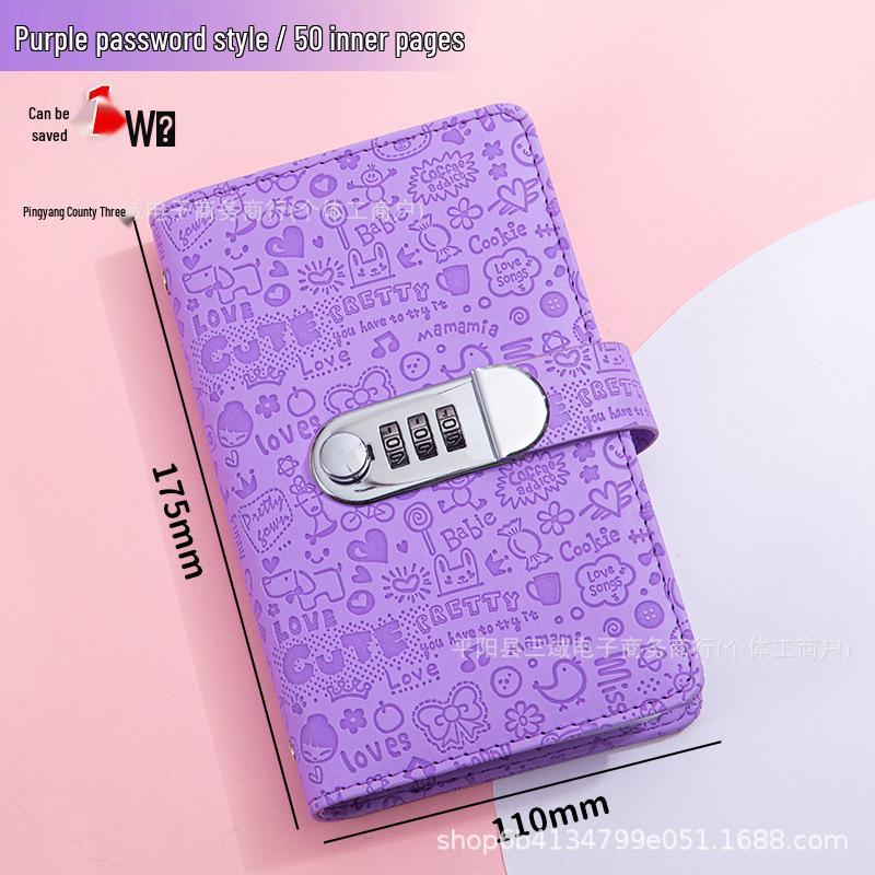 A6 Password Lock Color-Changing Leather Macaron Budget Diary with Floral Pattern Money Box