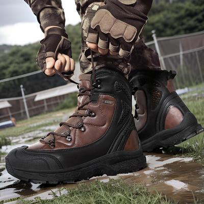 Bottes Désert Imperméables en Cuir pour Homme Antidérapantes Légères Chaussures de Sécurité de Travail Respirantes Antidérapantes Bottes de Travail Randonnée Chasse Homme