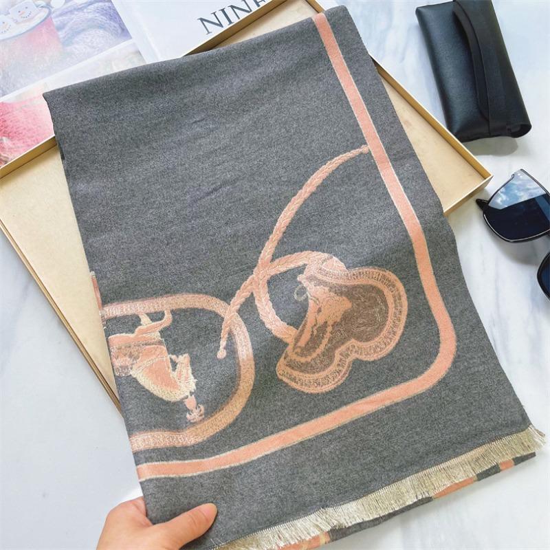 New Blue Imitation Cashmere Scarf Women's Winter Thickened Warm Scarf Versatile Cashmere Feel Fringed Shawl