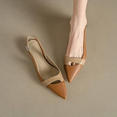 Fashion Sandals for Women 2025 Summer French Fashion Pumps with Toe Caps Retro Color Blocking Pointed Flat Bottom and Empty Back Sandals