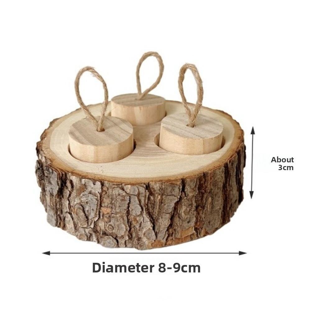 Natural Wood Bunny Toy Round Shaped 3-Grid Hamster Foraging Toy Educational Toy Bite-resistant Rabbit Chewing Toy Pet Supplies