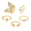 Light Luxury Style Personalized Diamond Butterfly Moon ring5A Set of Versatile, Vintage-style Metal Open Rings