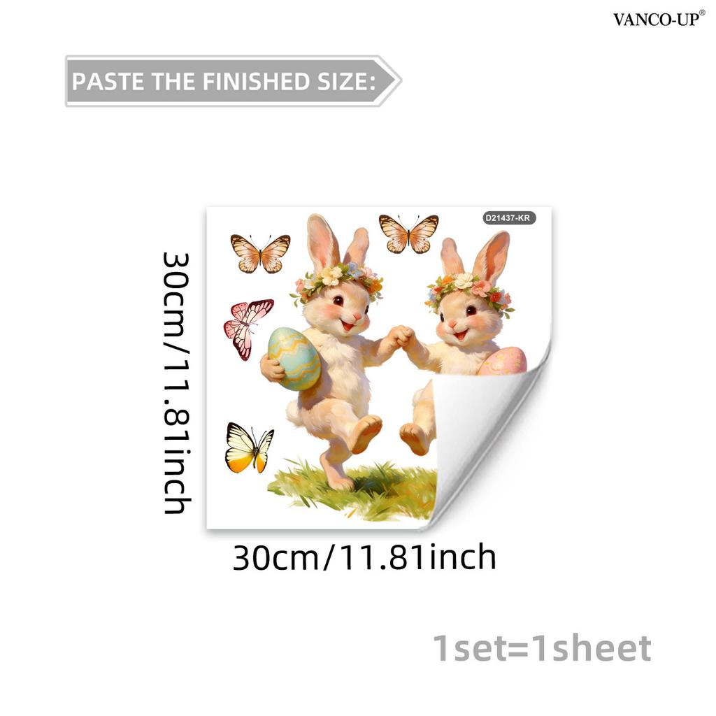 Easter Window Stickers, Creative Cute Floral Bunny Eggs Decor, Static Cling Glass Decals for Bedroom Living Room Holiday Decoration