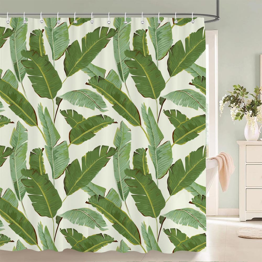 3D Bathroom Curtains Tropical Green Plants Palm Leaf Shower Curtain Waterproof Fabric Bath Screen With Hooks Home Decor Curtain