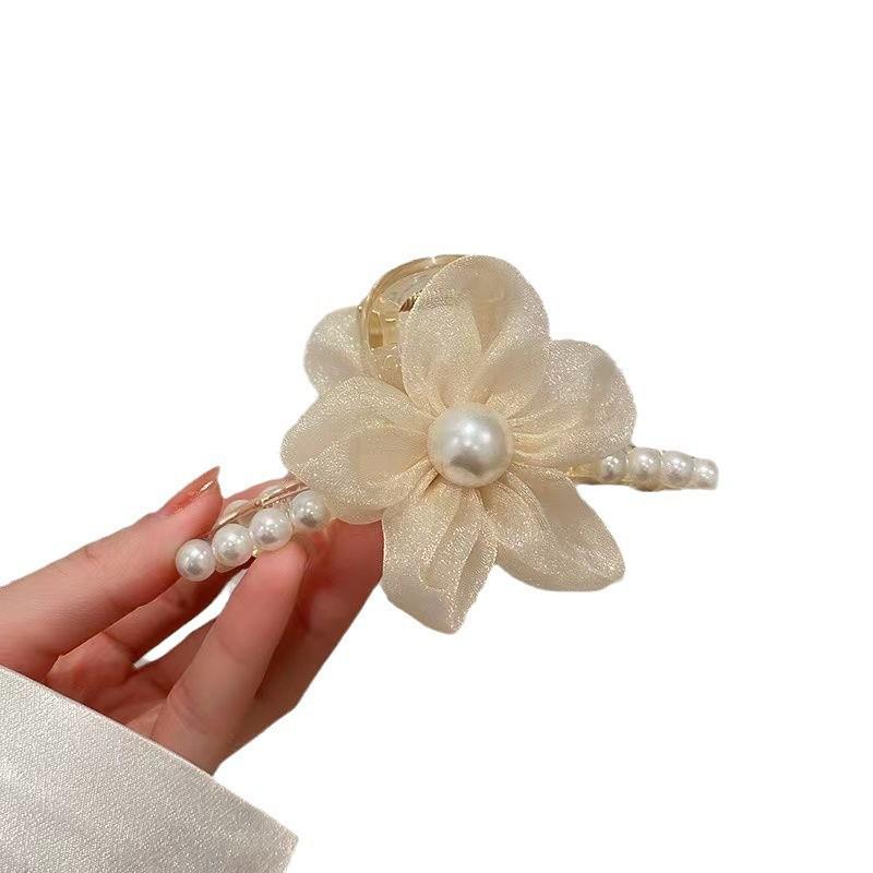 Korean Style High-End Flower Claw Hair Clip for Women's Updo - Sweet and Gentle French Shark Clip