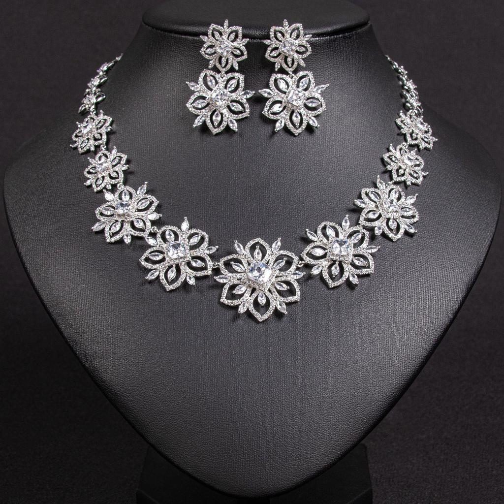 Luxury European & American Necklace & Zircon Earrings Set - Women's High-End Ins Style for Evening & Wedding Dress