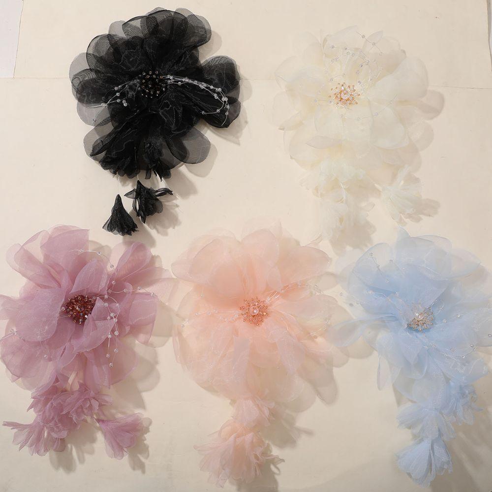 Reusable Handmade Flower Brooch Tassels Fabric Corsage Elegant Organza Flower Applique  Dance
