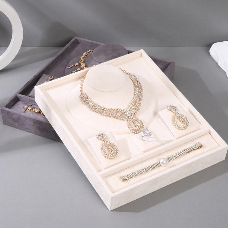 Elegant Velvets Jewelry Display Tray Storage Board for Bracelets Necklaces and Earrings Accessories Organization Tool