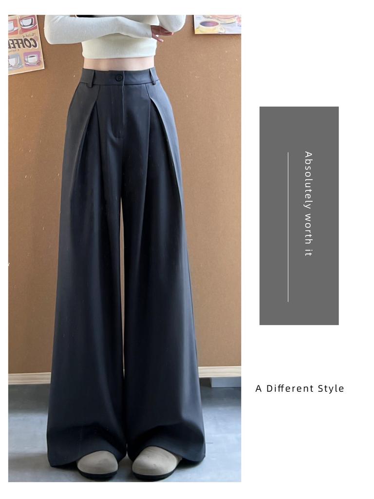 Women's Khaki High-Quality Straight-Leg Drape Suit Pants - Spring 2026 Style